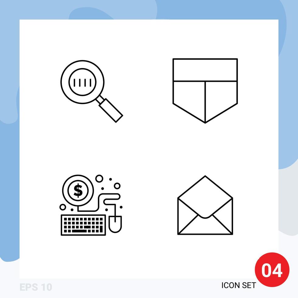 4 Thematic Vector Filledline Flat Colors and Editable Symbols of code sms magnifying mouse mail Editable Vector Design Elements