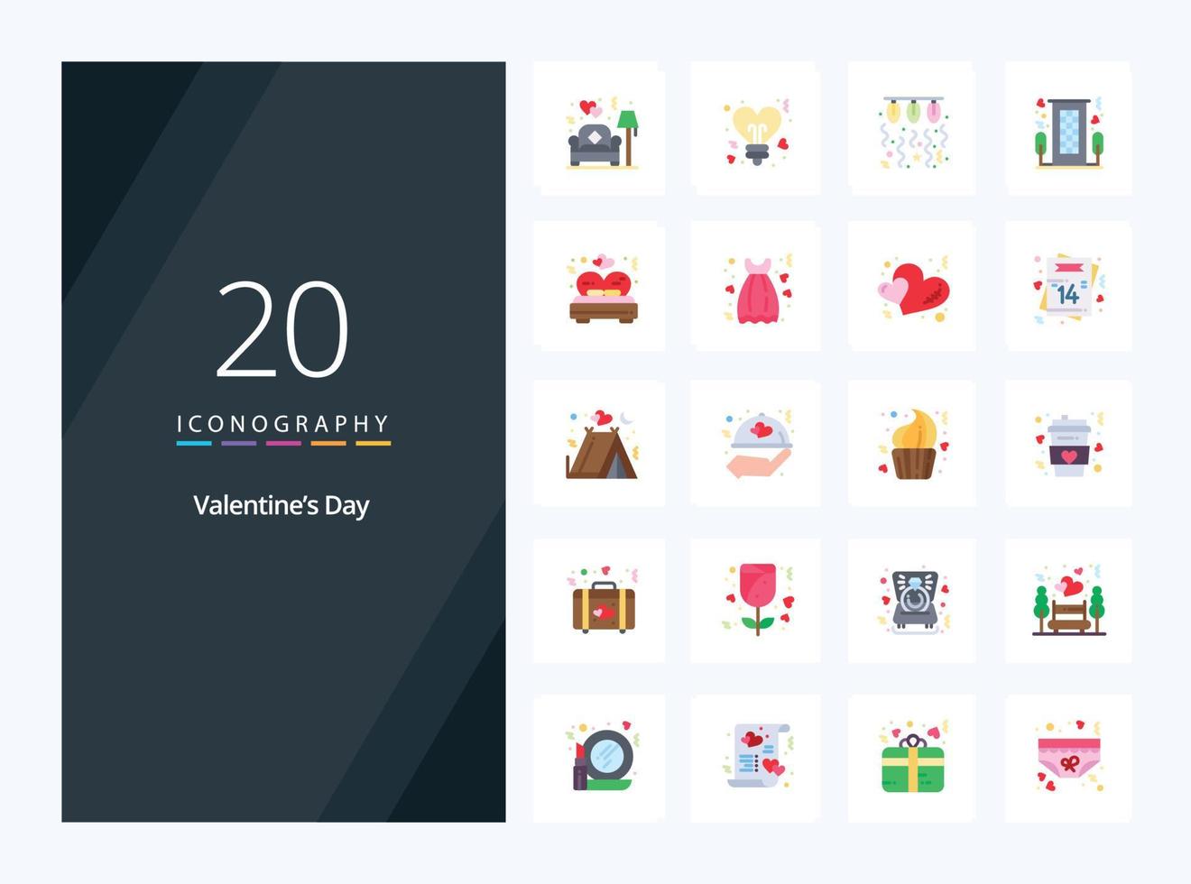 20 Valentines Day Flat Color icon for presentation vector