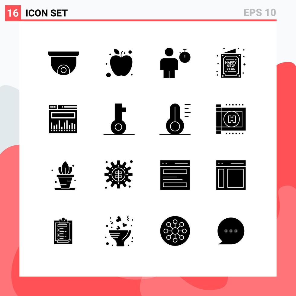 Pack of 16 creative Solid Glyphs of data wish human new greetings Editable Vector Design Elements
