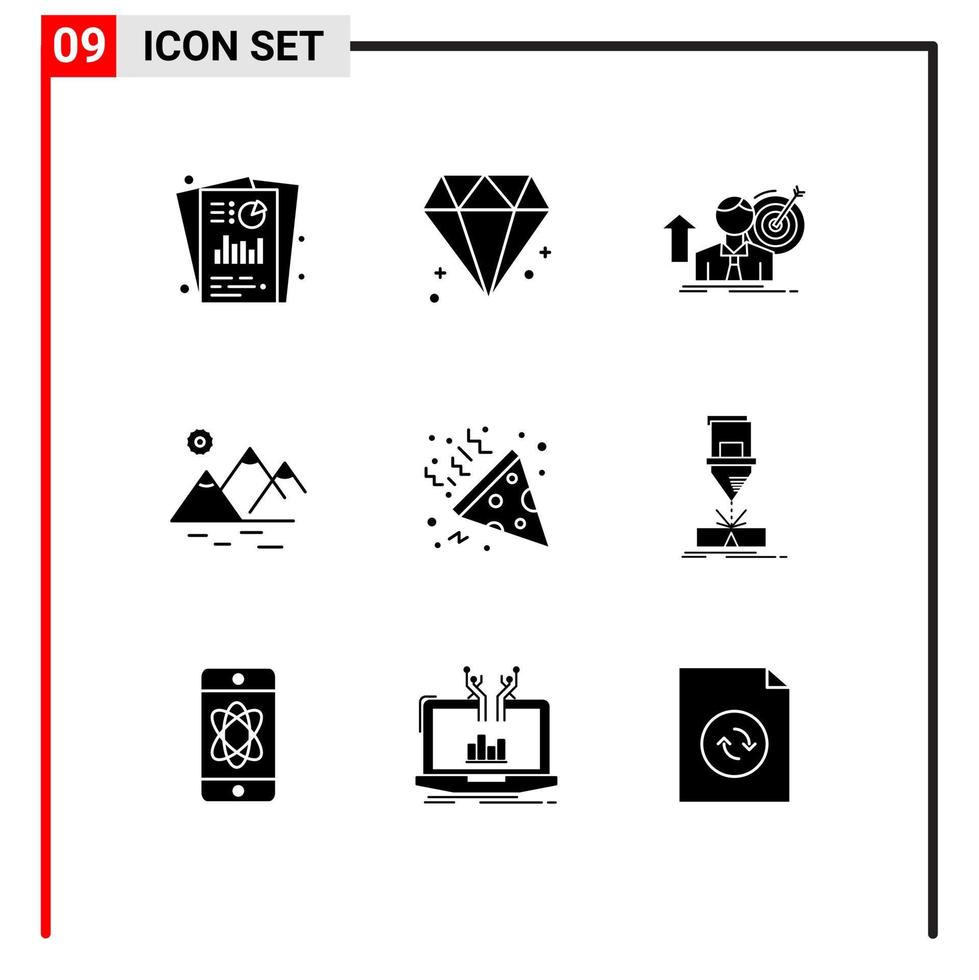 9 iconos creativos signos y símbolos modernos de confeti sol éxito montaña crecimiento elementos de diseño vectorial editables vector