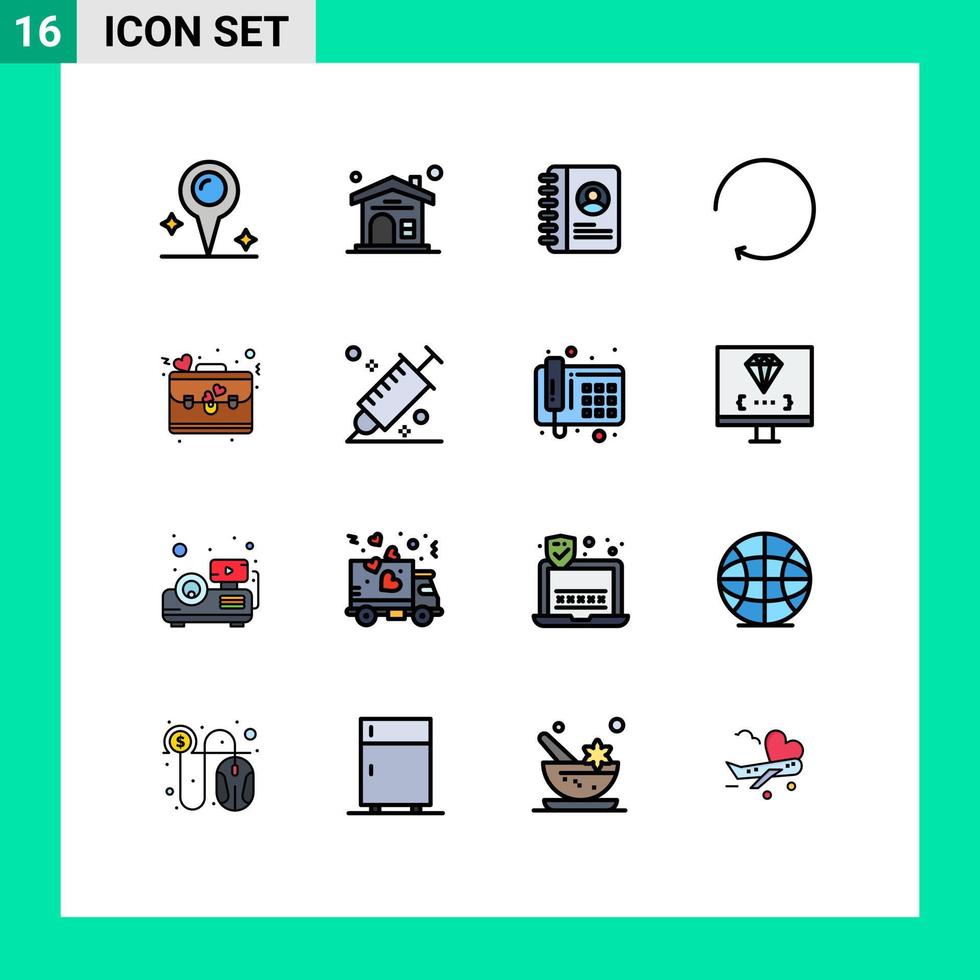 16 User Interface Flat Color Filled Line Pack of modern Signs and Symbols of colour love user day bag Editable Creative Vector Design Elements