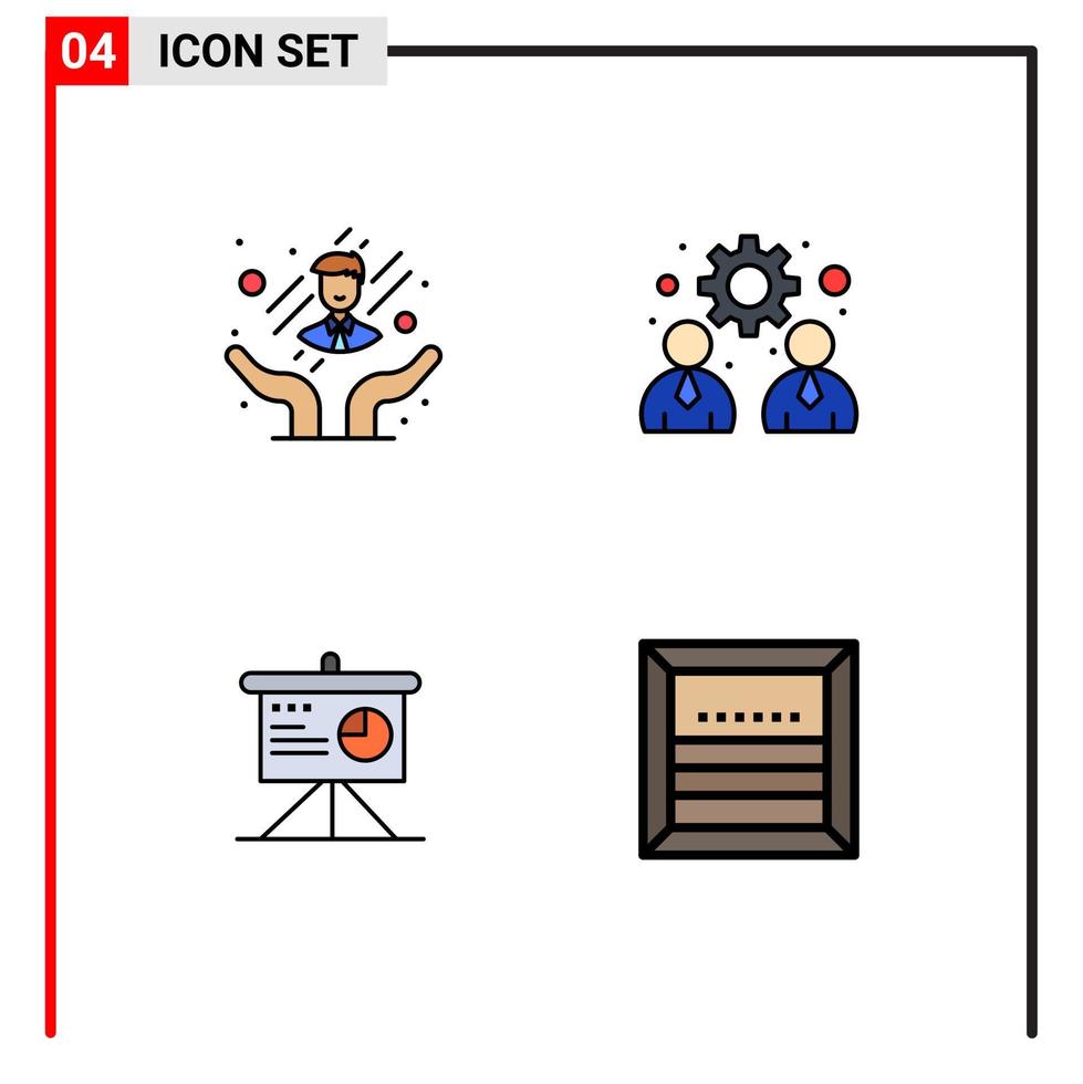 conjunto moderno de 4 pictogramas de colores planos de línea de llenado de elementos de diseño de vector editables de cuadro de trabajo de negocio de tablero de cuidado