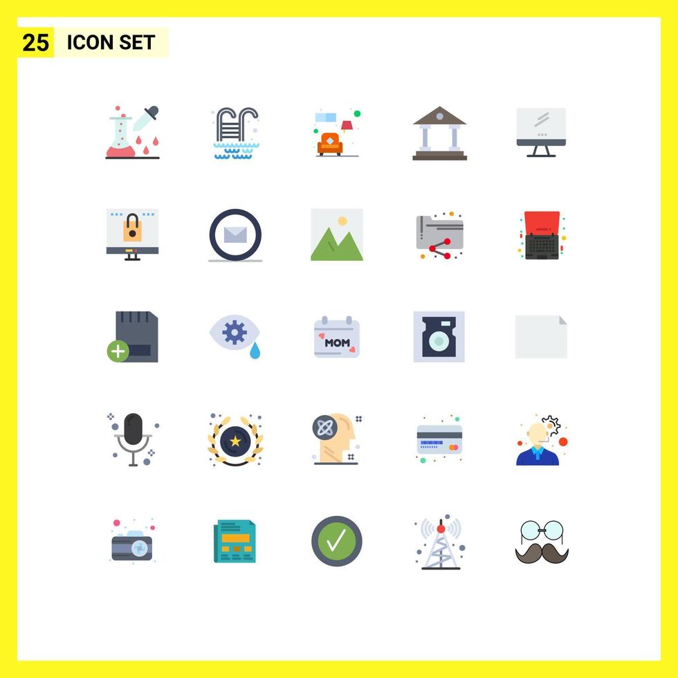 Set of 25 Modern UI Icons Symbols Signs for monitor finance couch court bank Editable Vector Design Elements