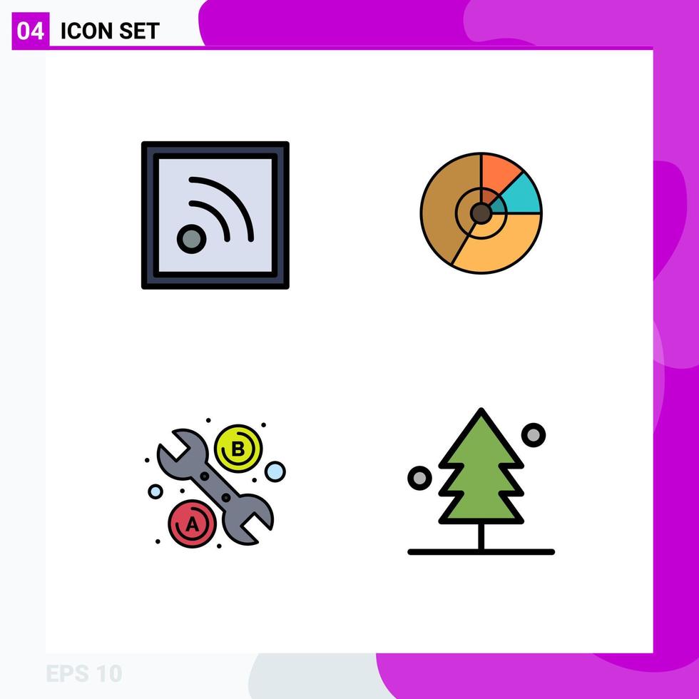 Modern Set of 4 Filledline Flat Colors Pictograph of feed statistics pie diagram tool Editable Vector Design Elements