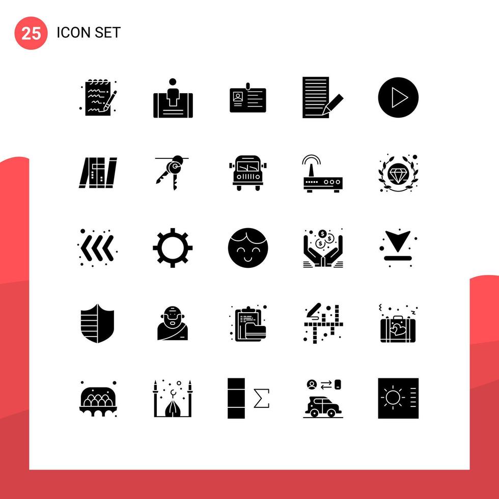 Mobile Interface Solid Glyph Set of 25 Pictograms of letter contact business communication identity Editable Vector Design Elements