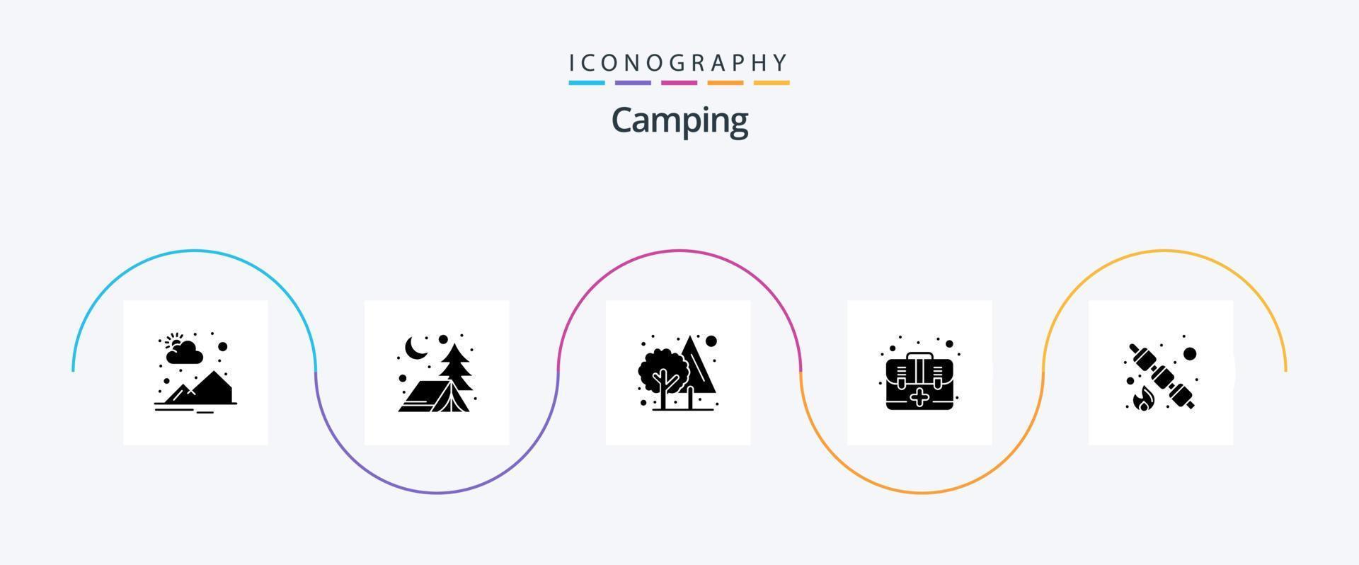 paquete de iconos de camping glyph 5 que incluye comida. malvavisco. selva. equipo. emergencia vector