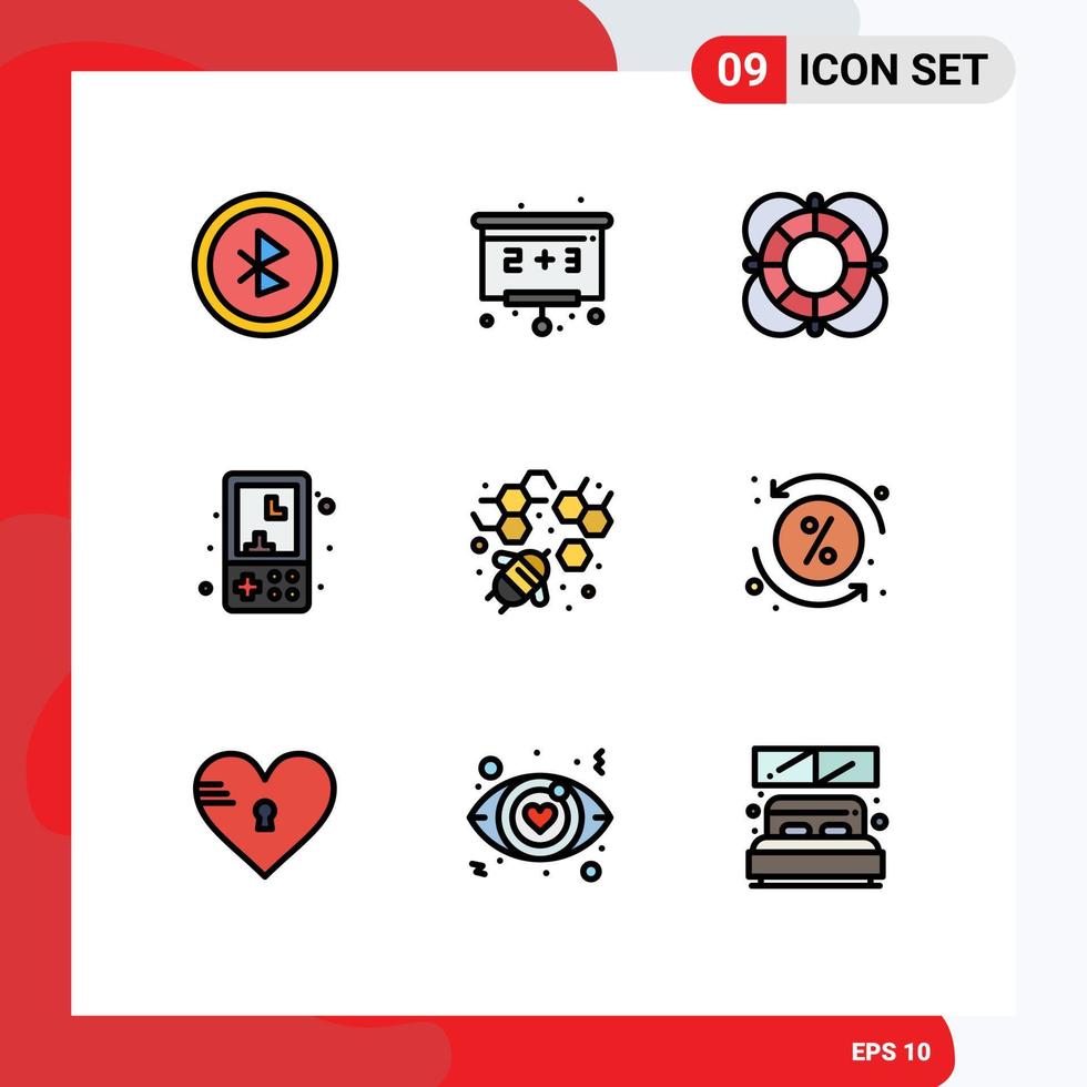 9 Universal Filledline Flat Colors Set for Web and Mobile Applications honey play lifeguard kids fun Editable Vector Design Elements