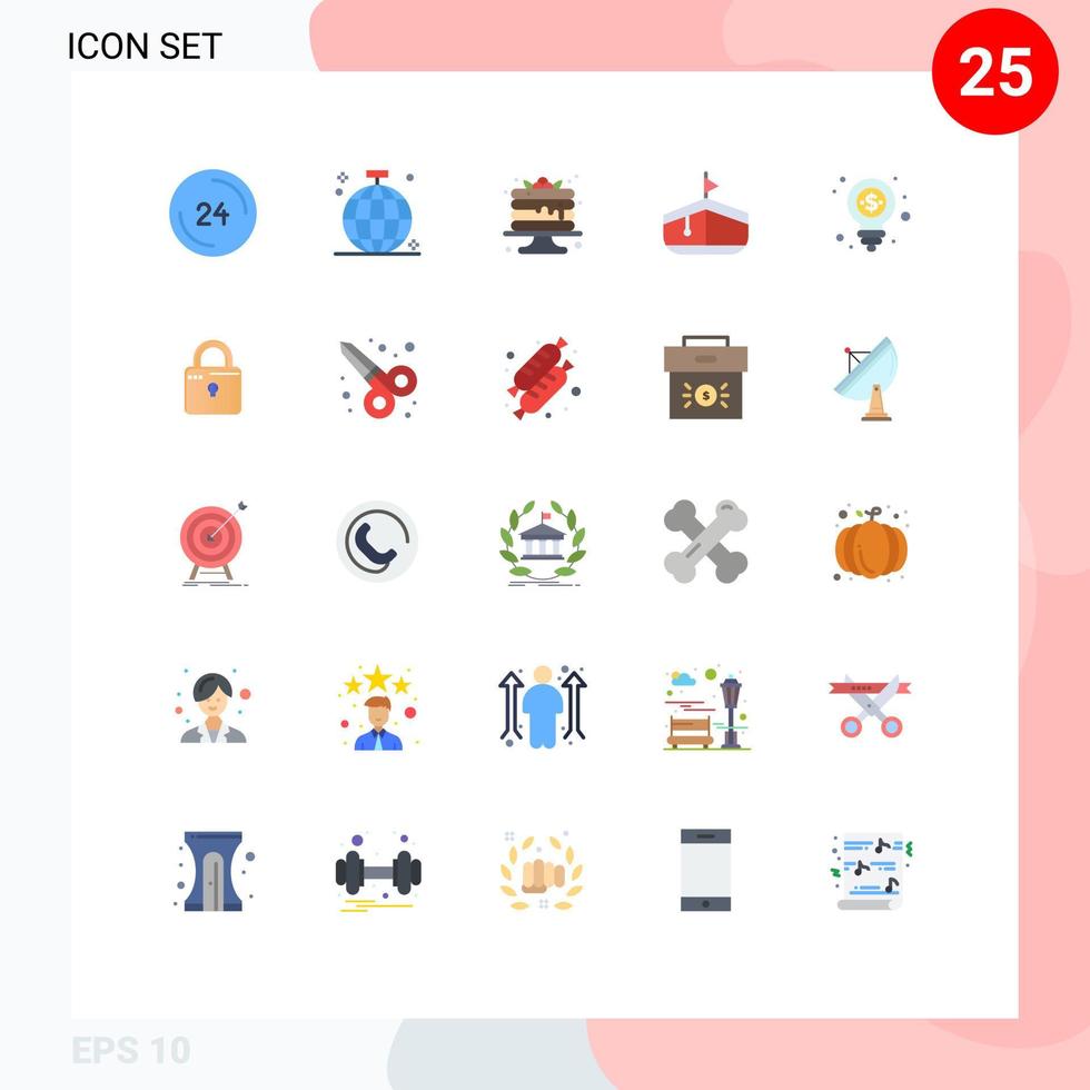 grupo de 25 signos y símbolos de colores planos para elementos de diseño de vectores editables de tortitas de barco disco de transporte de bulbos