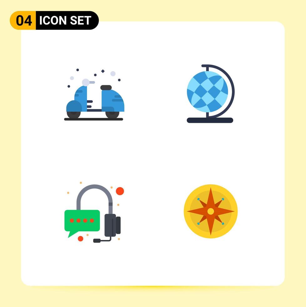 4 Thematic Vector Flat Icons and Editable Symbols of beach operator hot geography compass Editable Vector Design Elements