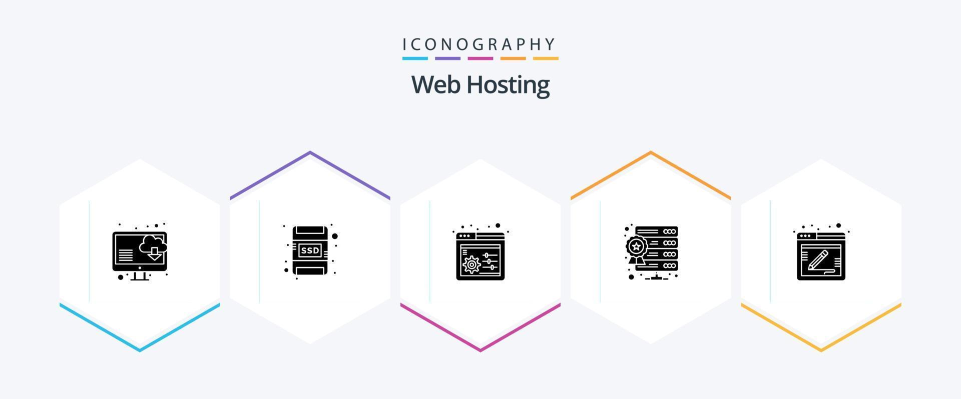 Web Hosting 25 Glyph icon pack including . feedback. settings. comment. web hosting vector