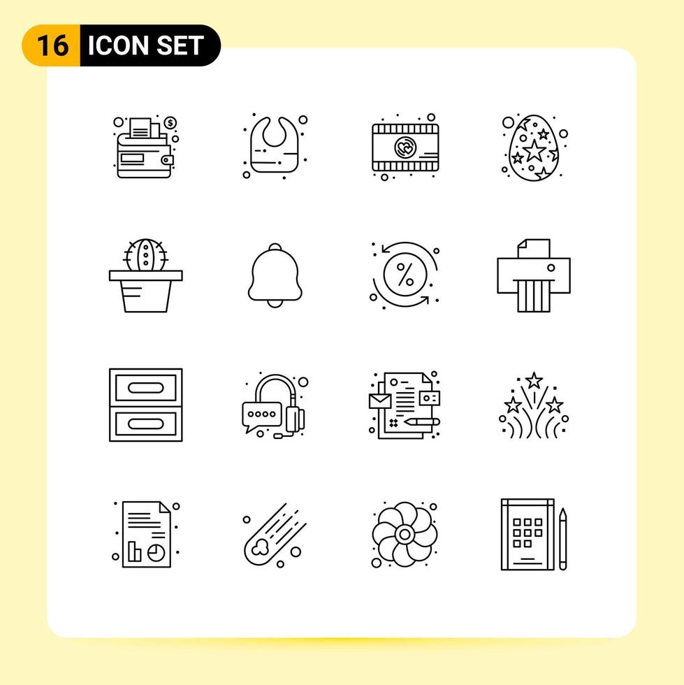 16 Thematic Vector Outlines and Editable Symbols of notification alert video player pot star egg Editable Vector Design Elements