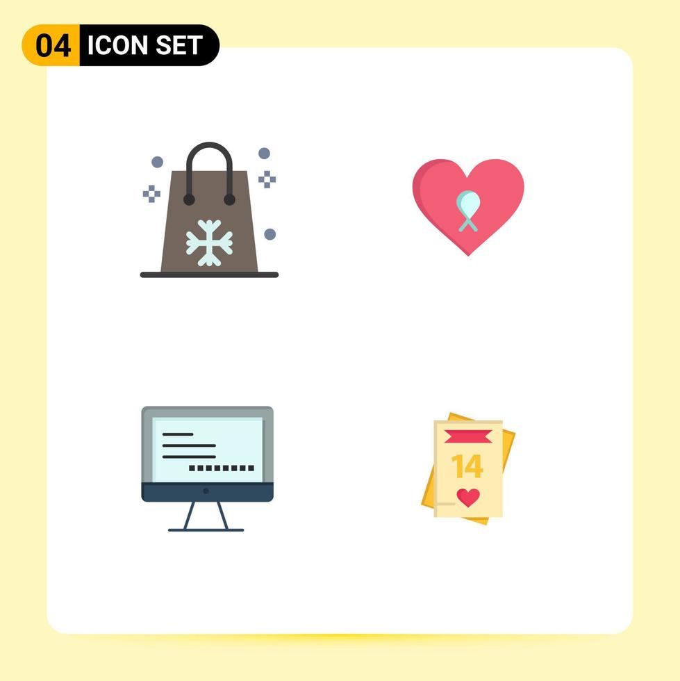 Mobile Interface Flat Icon Set of 4 Pictograms of christmas computer holidays love text Editable Vector Design Elements