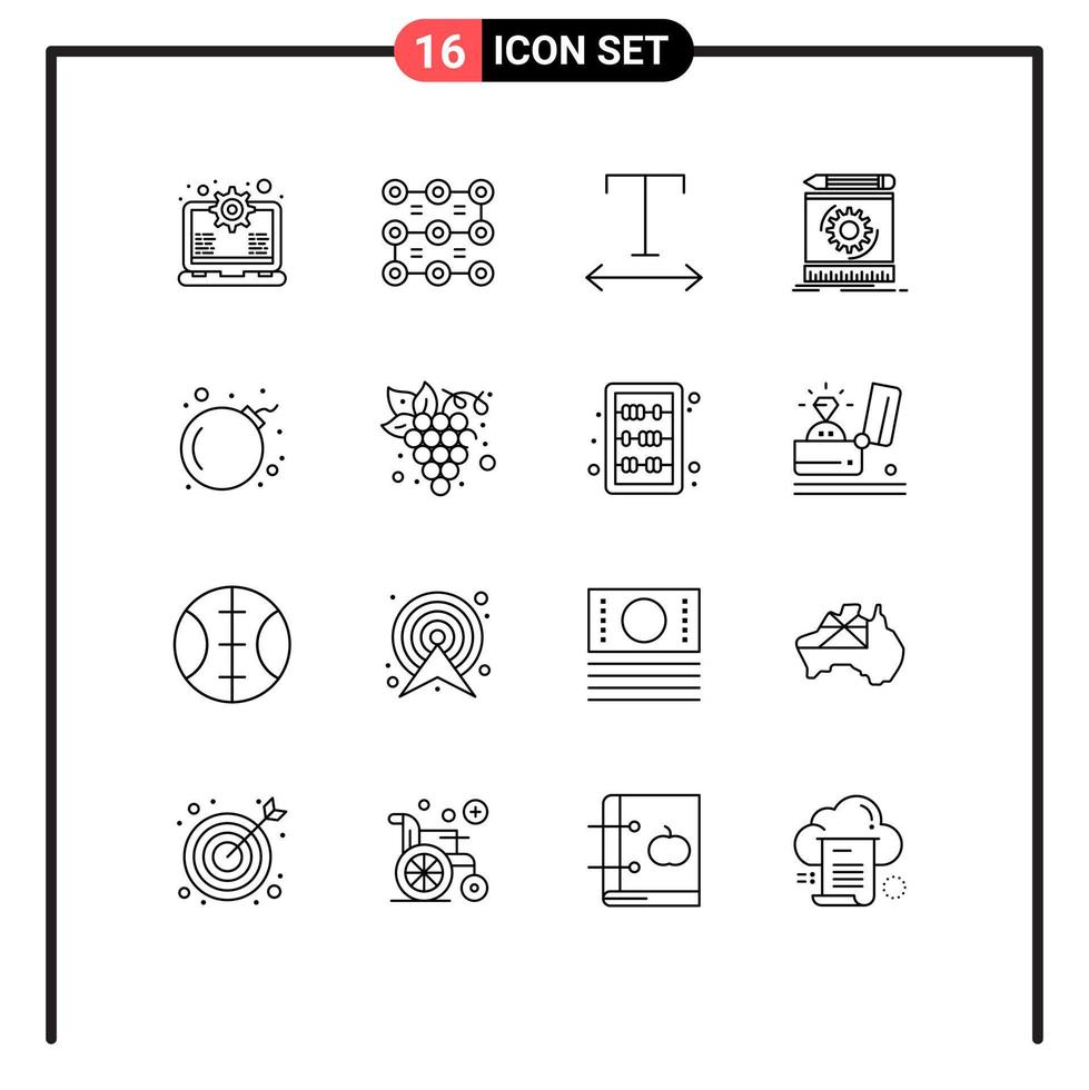User Interface Pack of 16 Basic Outlines of virus bomb font prototyping process Editable Vector Design Elements