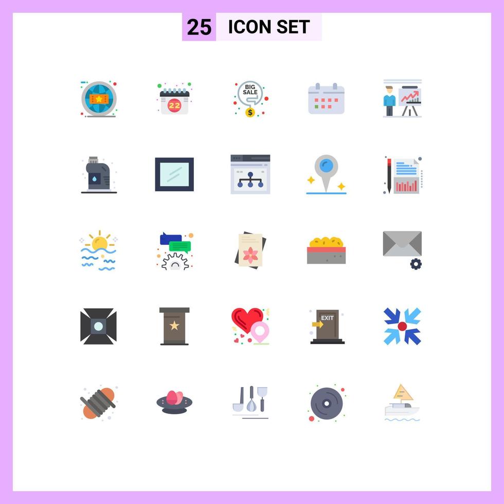 25 User Interface Flat Color Pack of modern Signs and Symbols of business appointment big sale time calendar Editable Vector Design Elements