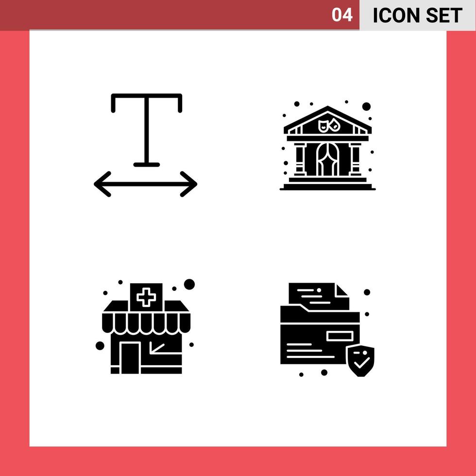 Set of 4 Modern UI Icons Symbols Signs for font file show chemists shop security Editable Vector Design Elements