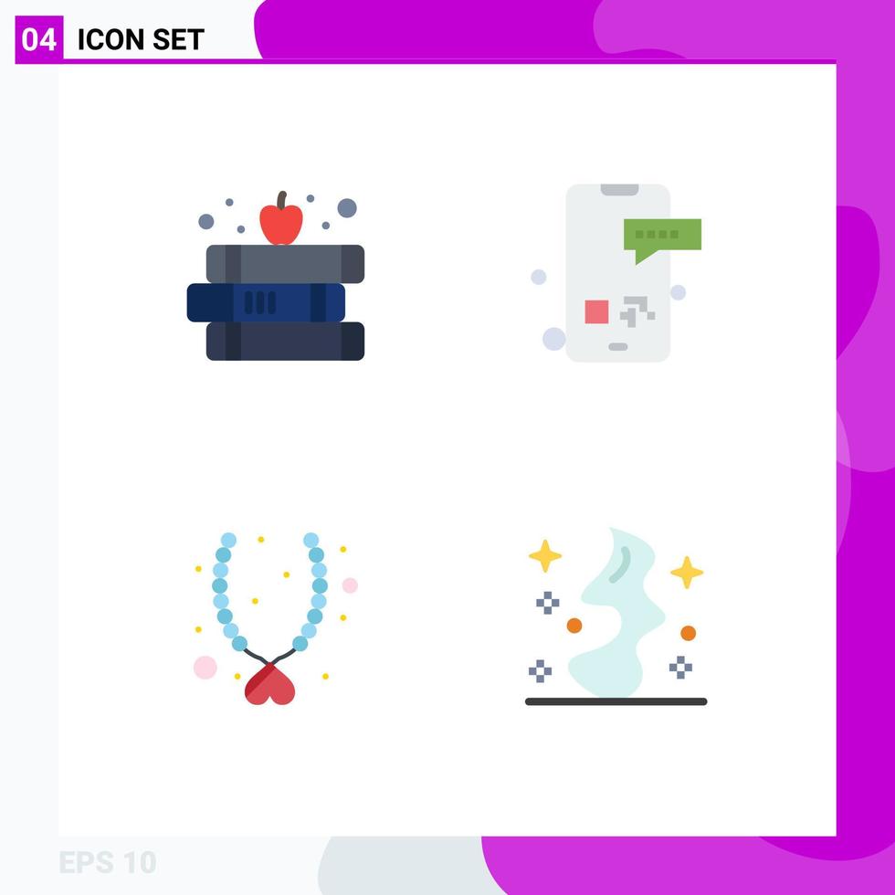 Editable Vector Line Pack of 4 Simple Flat Icons of book love apple phone necklace Editable Vector Design Elements