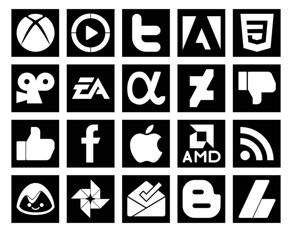 Paquete de 20 iconos de redes sociales que incluye amd facebook electronics arts como deviantart vector