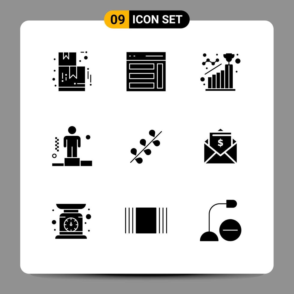 9 User Interface Solid Glyph Pack of modern Signs and Symbols of catkin corporate achieve competitive step Editable Vector Design Elements