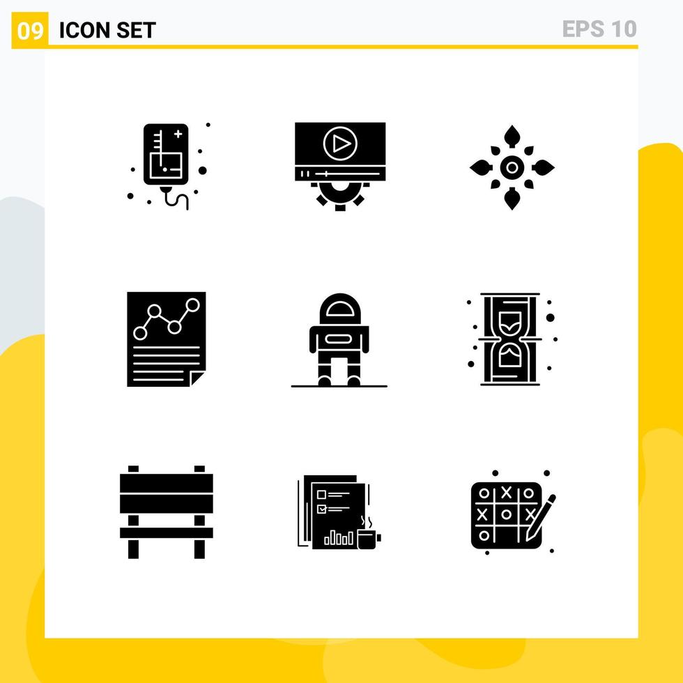 Group of 9 Modern Solid Glyphs Set for page document celebrate data hindu Editable Vector Design Elements