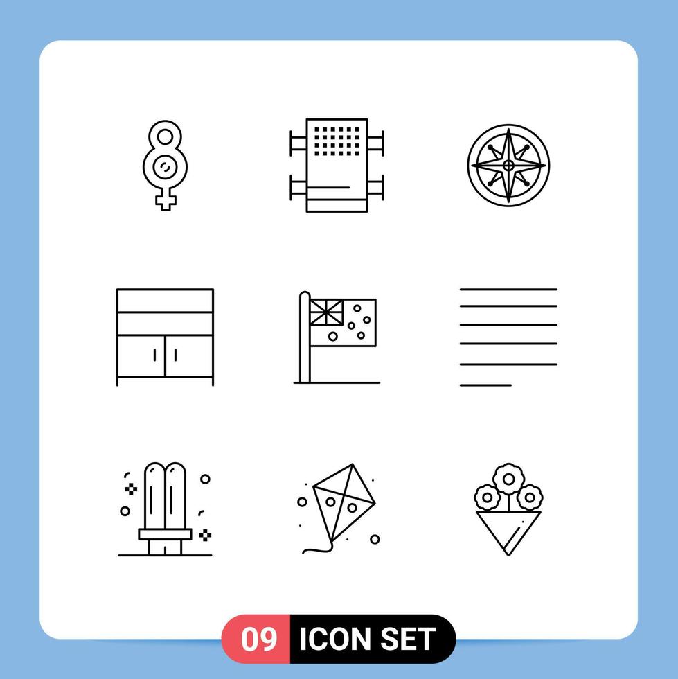 Outline Pack of 9 Universal Symbols of flag australia navigation interior cupboard Editable Vector Design Elements