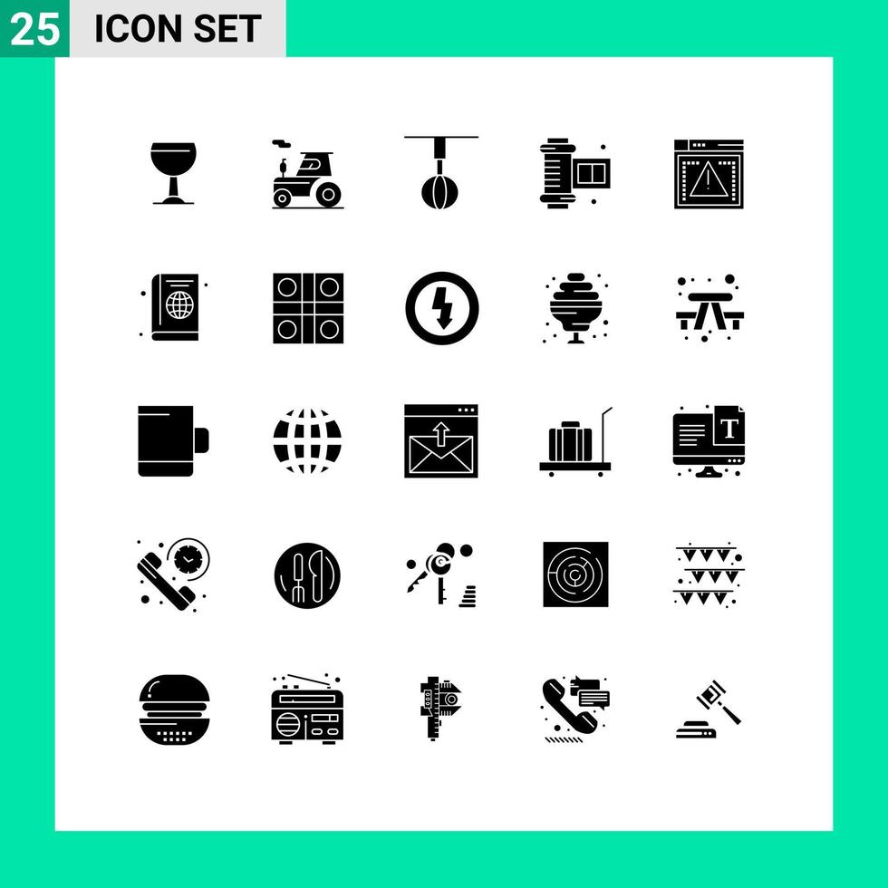 25 Universal Solid Glyph Signs Symbols of codiing file home camera roll film ancient camera roll Editable Vector Design Elements