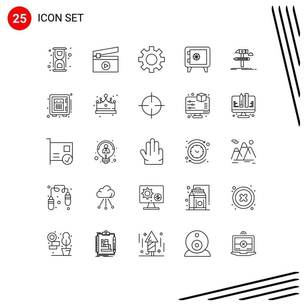 conjunto de 25 iconos modernos de la interfaz de usuario signos de símbolos para el diseño de herramientas elementos de diseño vectorial editables del casillero de construcción de engranajes vector