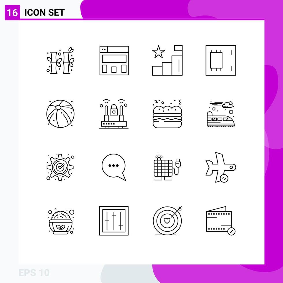 conjunto de 16 iconos de interfaz de usuario modernos signos de símbolos para productos de gráficos de bolas de verano elementos de diseño de vectores editables electrónicos