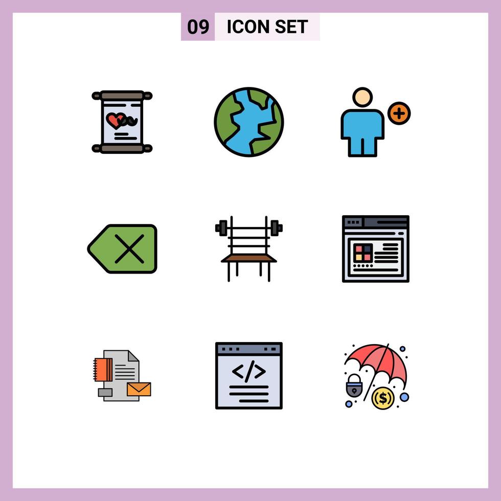 Set of 9 Modern UI Icons Symbols Signs for fitness balance avatar delete backspace Editable Vector Design Elements