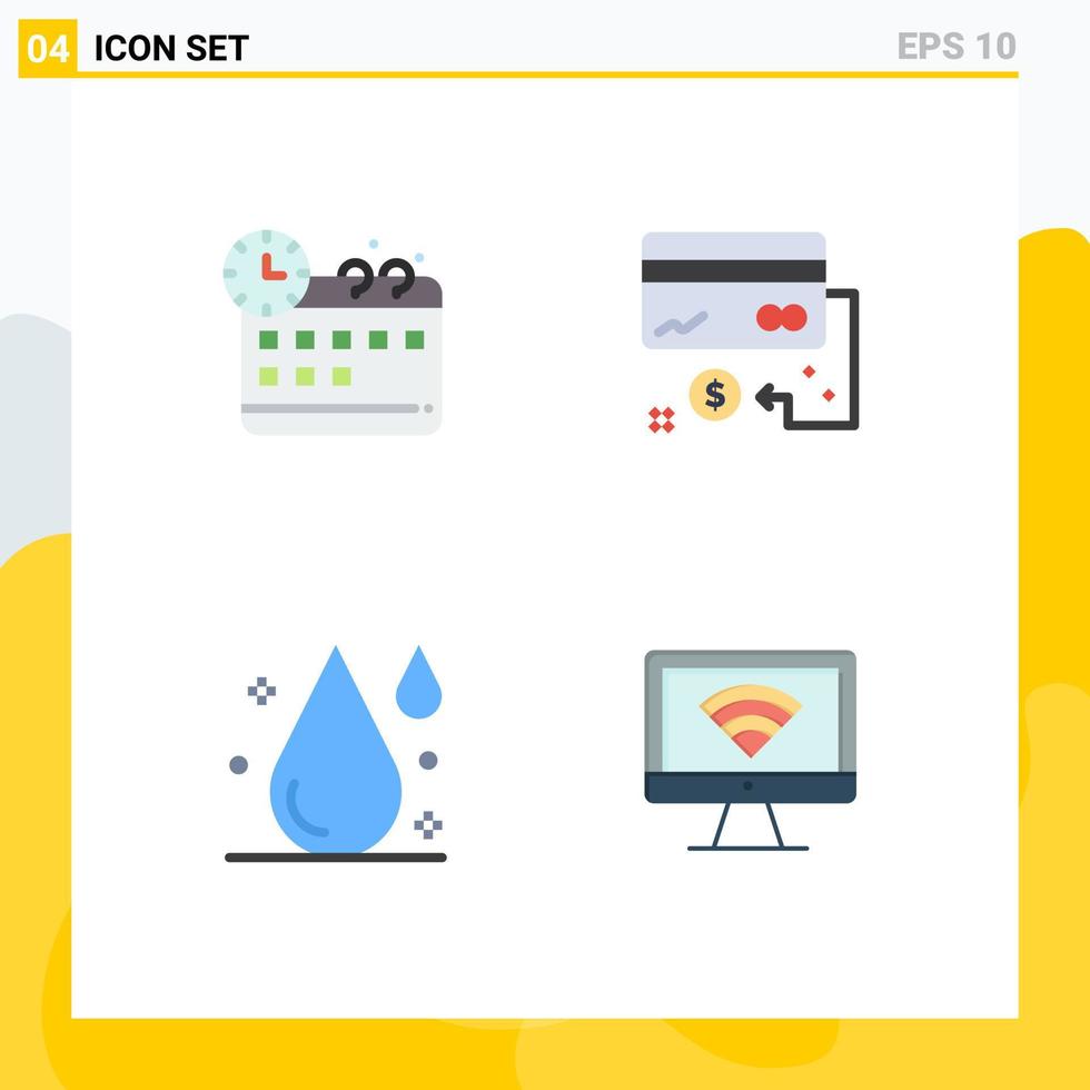 Group of 4 Flat Icons Signs and Symbols for corporate drink business finance water Editable Vector Design Elements