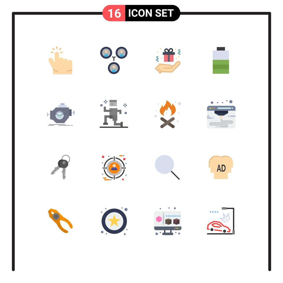 Modern Set of 16 Flat Colors Pictograph of performance machine box industry power Editable Pack of Creative Vector Design Elements