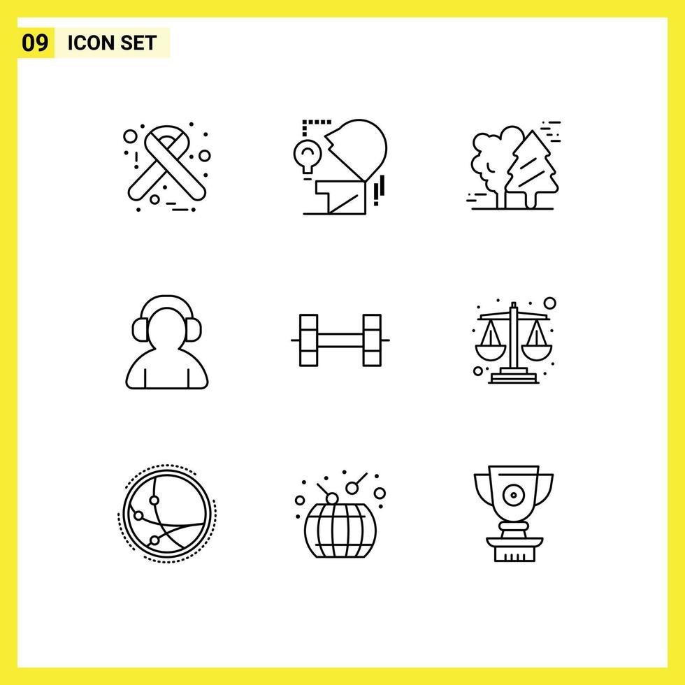 Mobile Interface Outline Set of 9 Pictograms of sport man alpine support scandinavia Editable Vector Design Elements