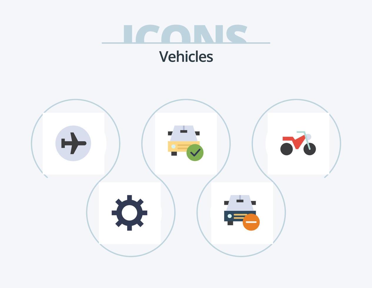 diseño de iconos del paquete de iconos planos de vehículos 5. hecho. comprobado. vehículos auto. volador vector