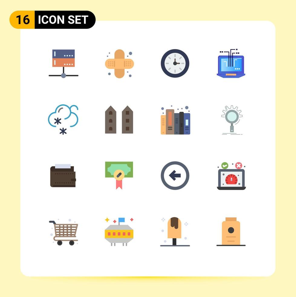 User Interface Pack of 16 Basic Flat Colors of weather forecast alarm hardware network Editable Pack of Creative Vector Design Elements