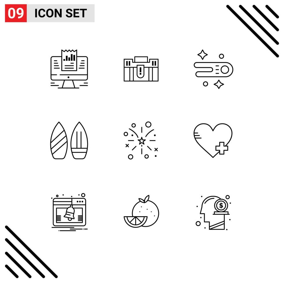 Stock Vector Icon Pack of 9 Line Signs and Symbols for sports skate holding space astronomy Editable Vector Design Elements