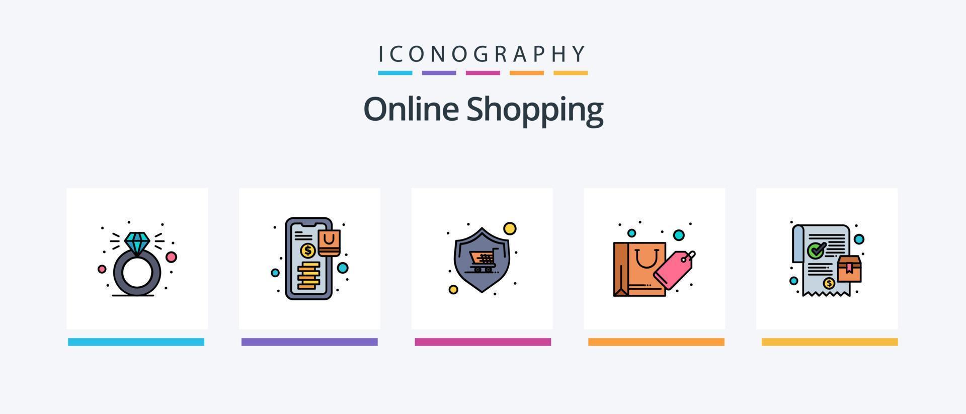 Online Shopping Line Filled 5 Icon Pack Including product. circle. online. camera. cart. Creative Icons Design vector