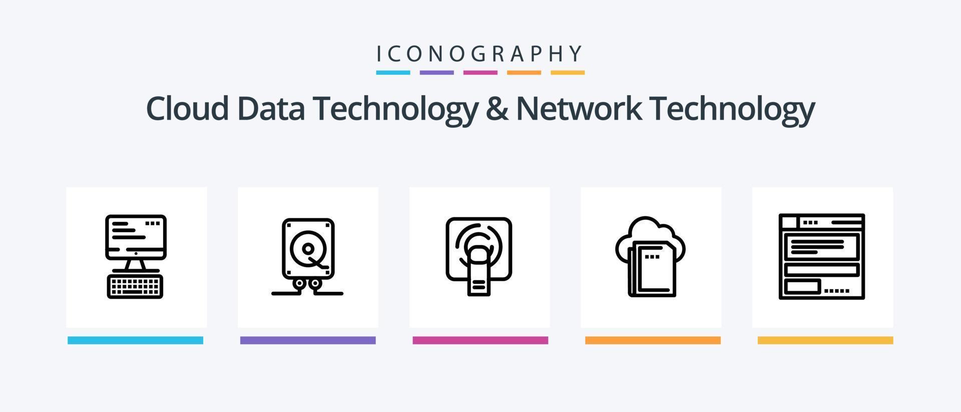 paquete de iconos de línea 5 de tecnología de datos en la nube y tecnología de red que incluye web. Brújula. informática. navegador informática. diseño de iconos creativos vector