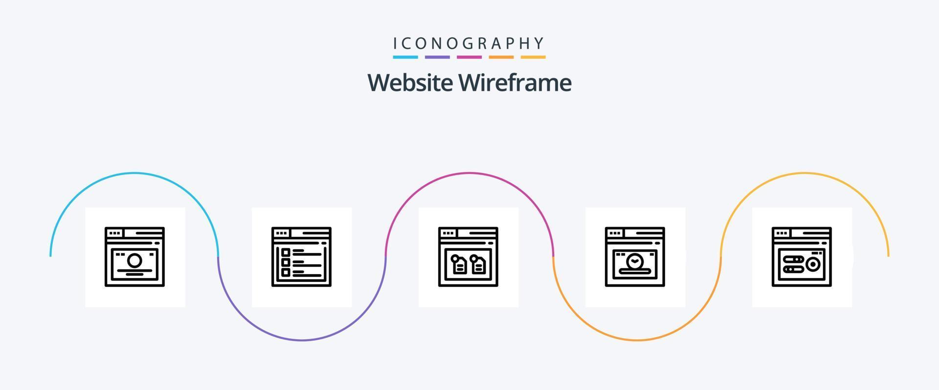 Website Wireframe Line 5 Icon Pack Including time. page. website. web. document vector
