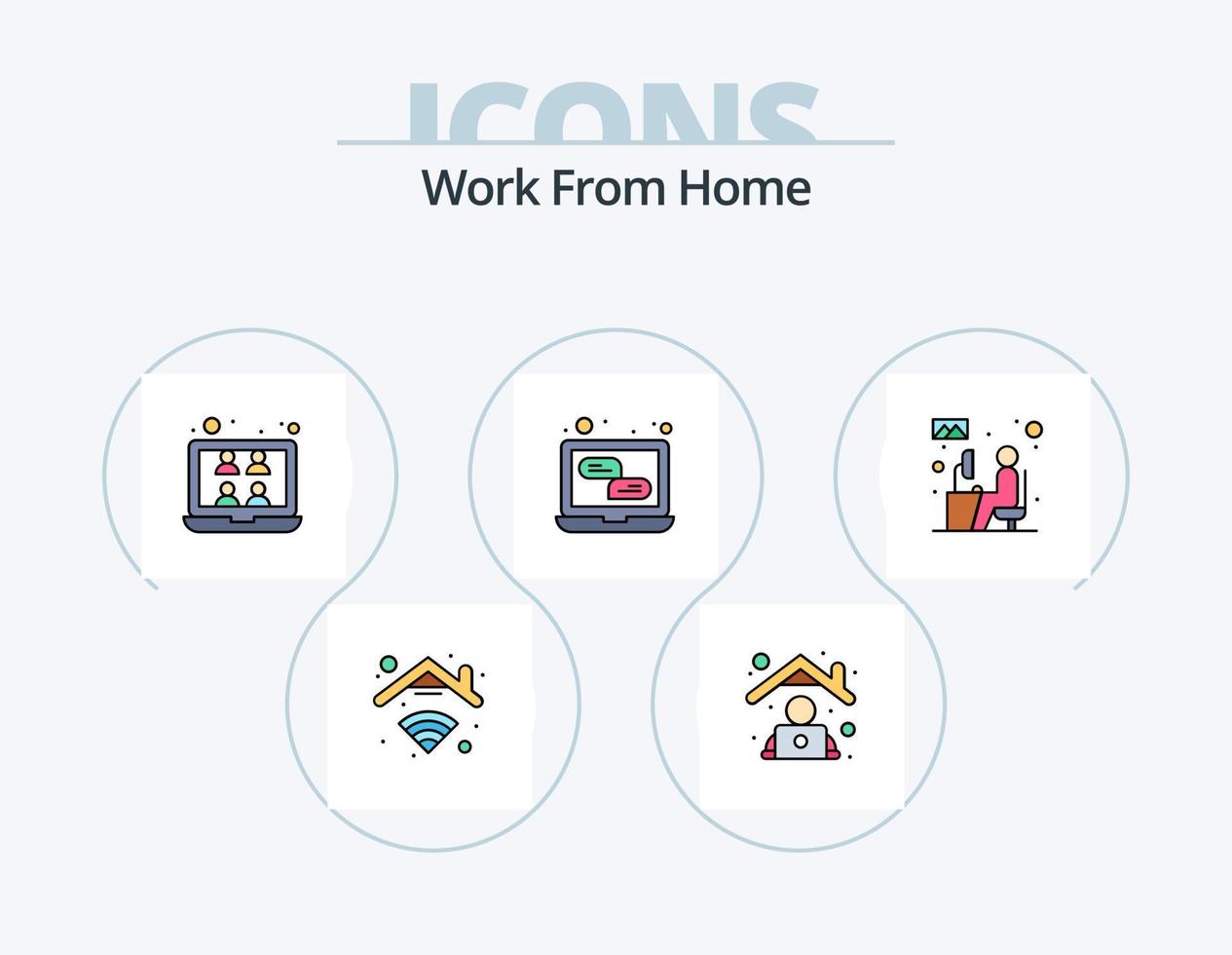 Work From Home Line Filled Icon Pack 5 Icon Design. online. communication. online. working. user vector