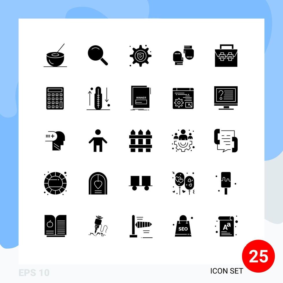 Modern Set of 25 Solid Glyphs and symbols such as construction bag lock protective glove Editable Vector Design Elements