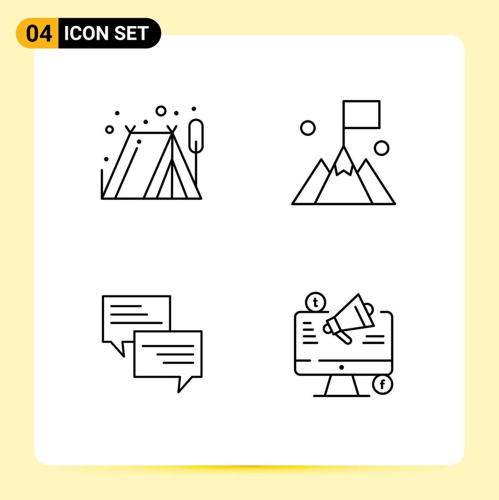 Modern Set of 4 Filledline Flat Colors and symbols such as camping popup flag user chat Editable Vector Design Elements