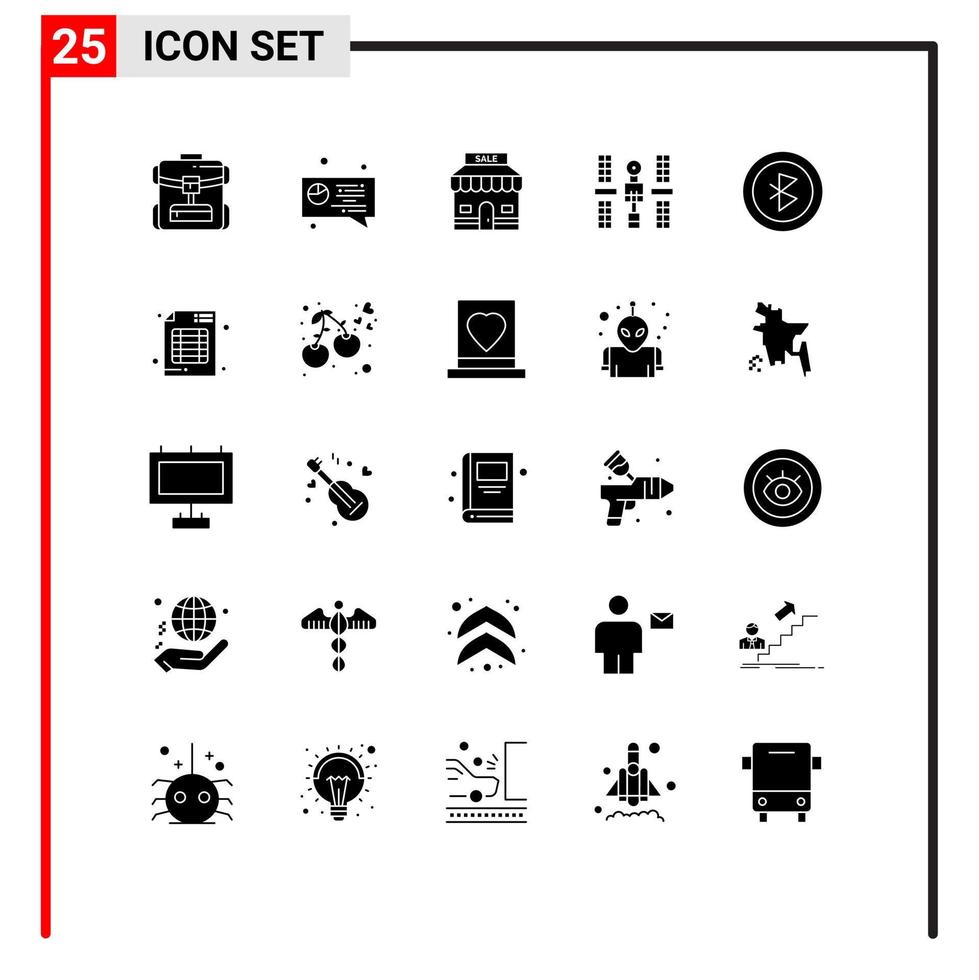 Mobile Interface Solid Glyph Set of 25 Pictograms of connection space sale satellite orbital Editable Vector Design Elements