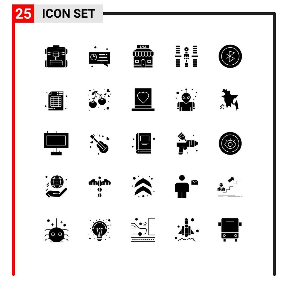 interfaz móvil conjunto de glifos sólidos de 25 pictogramas de conexión espacio venta satélite orbital elementos de diseño vectorial editables vector