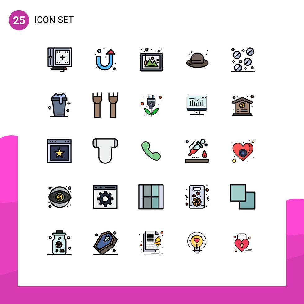 Set of 25 Modern UI Icons Symbols Signs for pills straw hat frame hat beach Editable Vector Design Elements
