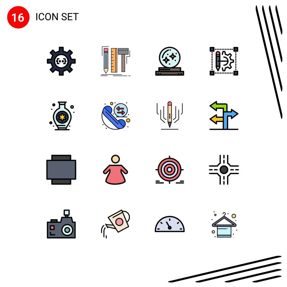 Universal Icon Symbols Group of 16 Modern Flat Color Filled Lines of cog wheel pencil tools star magic Editable Creative Vector Design Elements