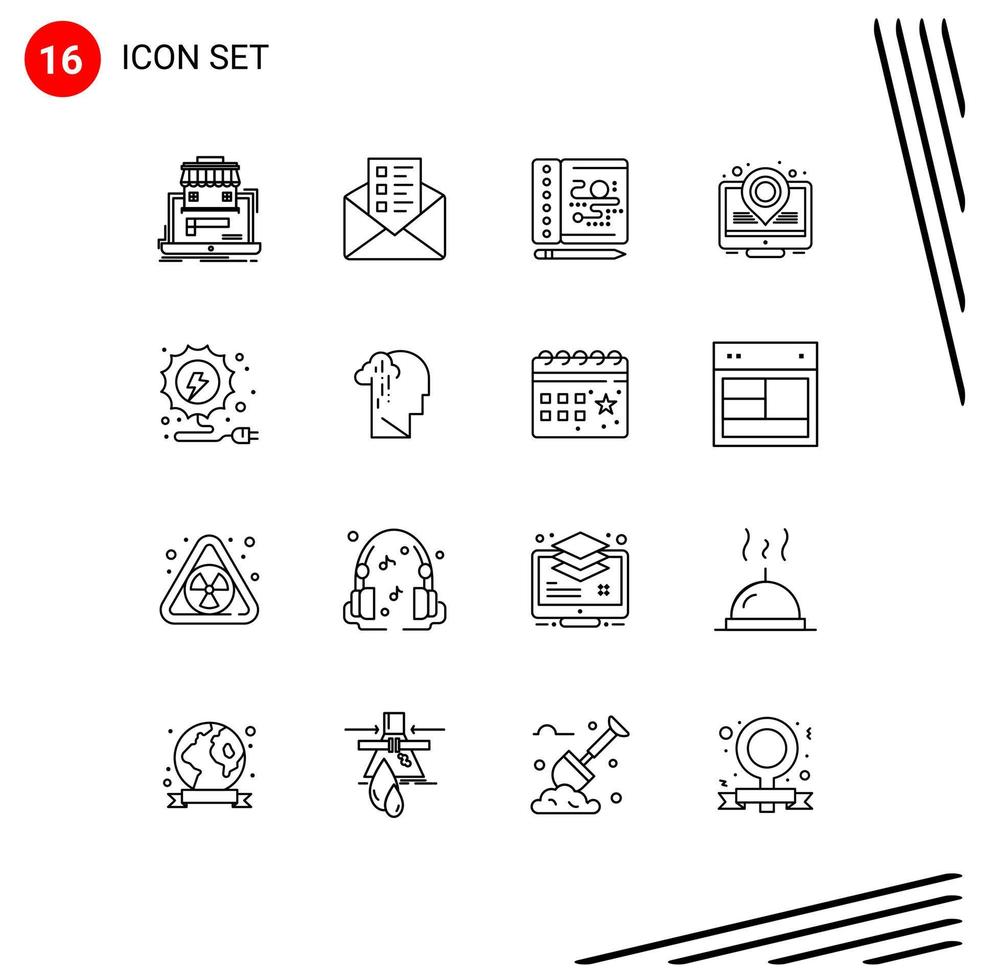 Universal Icon Symbols Group of 16 Modern Outlines of depression energy creative electricity marketing Editable Vector Design Elements
