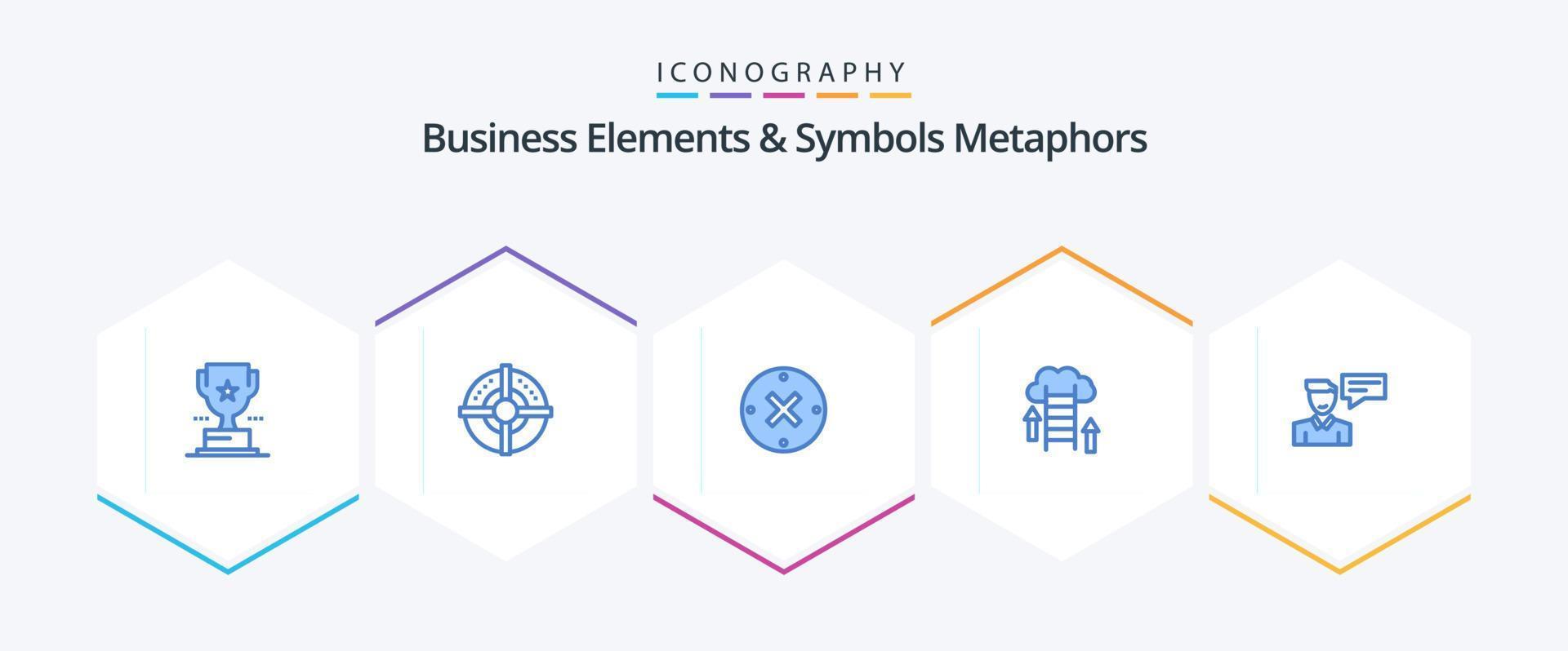 Business Elements And Symbols Metaphors 25 Blue icon pack including chat. data. close. upload. cloud vector