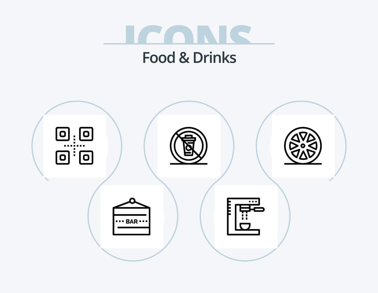 Food and Drinks Line Icon Pack 5 Icon Design. meal. drinks. no. cooking. media and entertainment vector