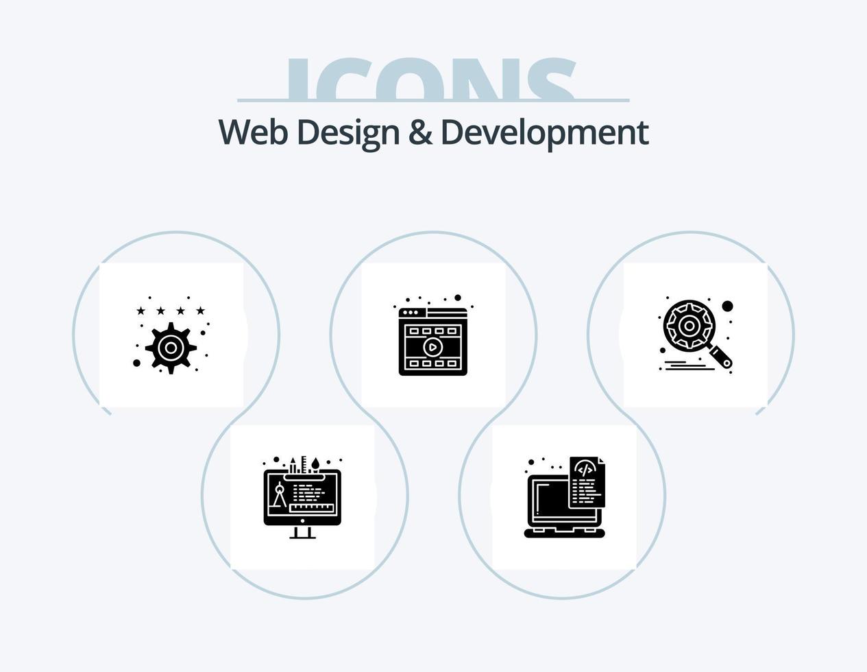 Web Design And Development Glyph Icon Pack 5 Icon Design. engine. video. coding. player. settings vector