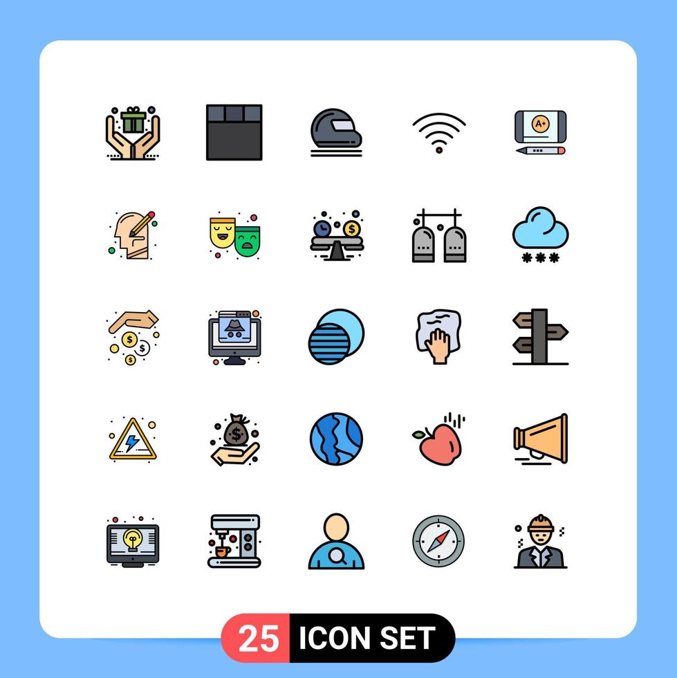 25 User Interface Filled line Flat Color Pack of modern Signs and Symbols of human education goal keeper achieve wifi Editable Vector Design Elements