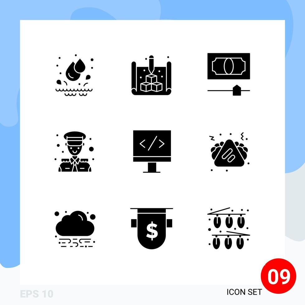 Set of 9 Modern UI Icons Symbols Signs for fast food monitor credit computer captain Editable Vector Design Elements